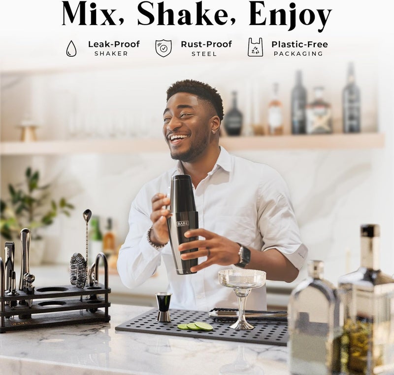 Bare Barrel ® Mixology Bartender Kit Bar Set | 14-Piece Cocktail Shaker Set | Martini Barware Mixing Tools for Home Bartending | 35 Recipe Cards | Gift Set (28oz Boston Shaker, Jet Black/Black) - Image 3