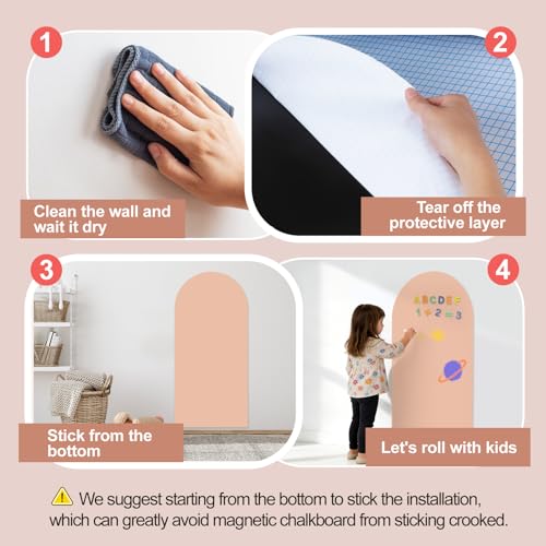 Kuesuny Magnetic Wall Decal 40 x 18In Arch Magnetic Chalkboard for Wall, Magnet Wall Drawing Learning for Playroom, School, Home (Light Pink - Image 4