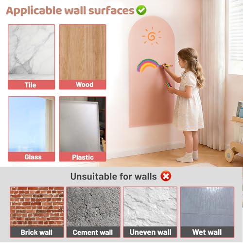 Kuesuny Magnetic Wall Decal 40 x 18In Arch Magnetic Chalkboard for Wall, Magnet Wall Drawing Learning for Playroom, School, Home (Light Pink - Image 3