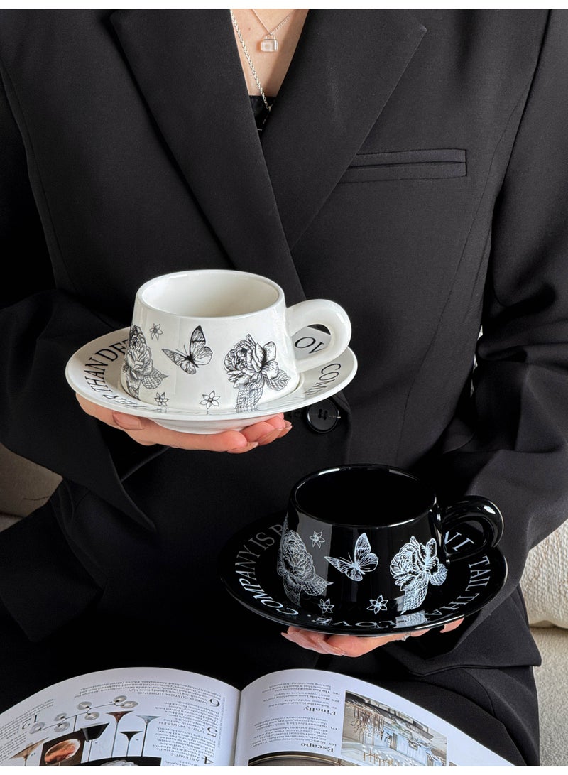 WALALLA 2pc Vintage Floral Ceramic Coffee Mug with Saucer Set, 250ML British Tea Cup set ,Porcelain Modern water Cups for Office and home , Gift Box for women Birthday - Image 4
