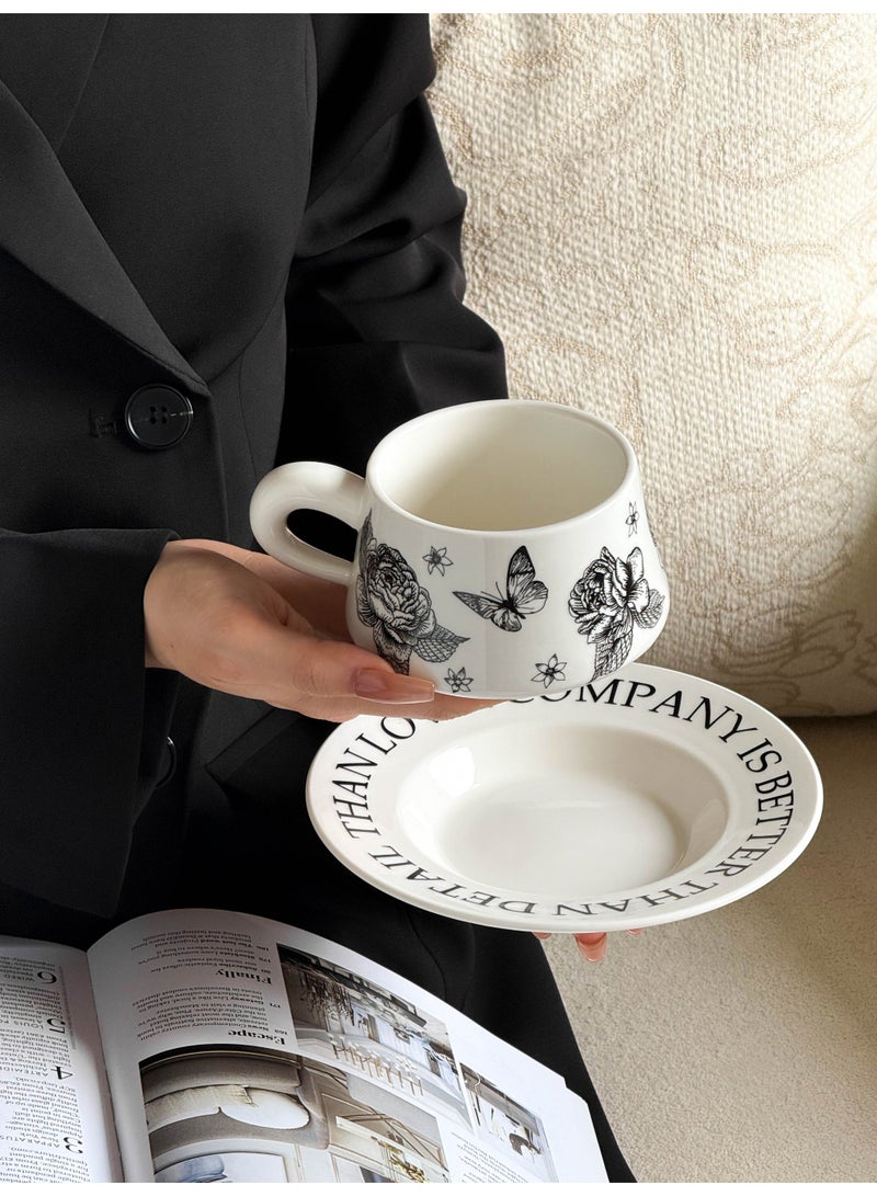 WALALLA 2pc Vintage Floral Ceramic Coffee Mug with Saucer Set, 250ML British Tea Cup set ,Porcelain Modern water Cups for Office and home , Gift Box for women Birthday - Image 5