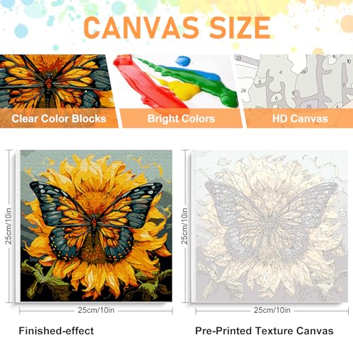 Offito Framed Paint by Numbers Kit for Adults Beginners Kids Ages 812 Butterfly Sunflower Acrylic Easy Paint by Number with Frame Paint by Number Kits on Canvas Framed 10 10 Inch without Easel - Image 3