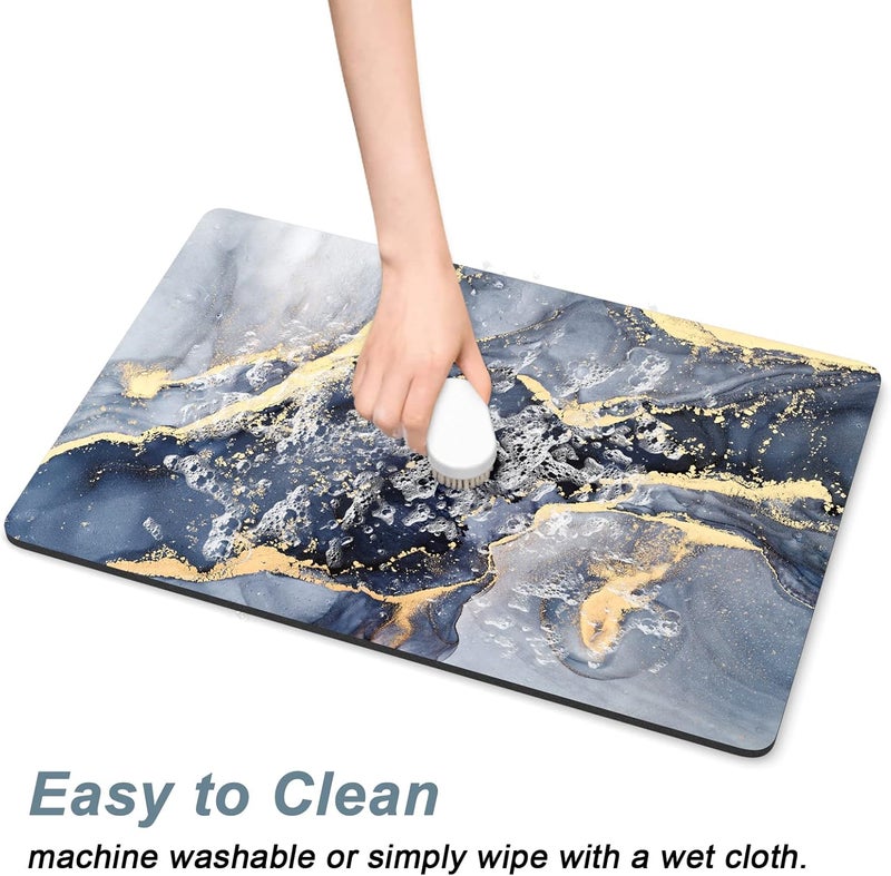 Rnivvi Dog Food Mat, 12" x 19" Marble Absorbent Dog Cat Bowl Mat for Food and Water, Cute Anti-Slip Rubber Pet Feeding Rug Protect Floors, Puppy Placemat for Feeding & Watering Supplies, Grey - Image 5