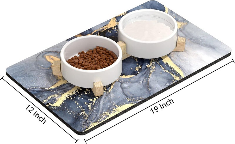 Rnivvi Dog Food Mat, 12" x 19" Marble Absorbent Dog Cat Bowl Mat for Food and Water, Cute Anti-Slip Rubber Pet Feeding Rug Protect Floors, Puppy Placemat for Feeding & Watering Supplies, Grey - Image 2