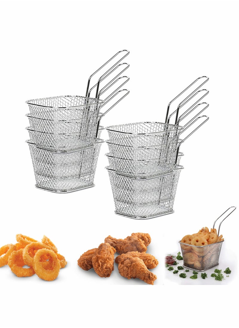Mini Square Fry Basket Steel French Fry Chip Basket Food Baskets for Serving Stainless Steel Fry Basket with Handle Reusable Fries Holder Mini Deep Fryer with Basket for Home Decor 8 PCS - Image 1