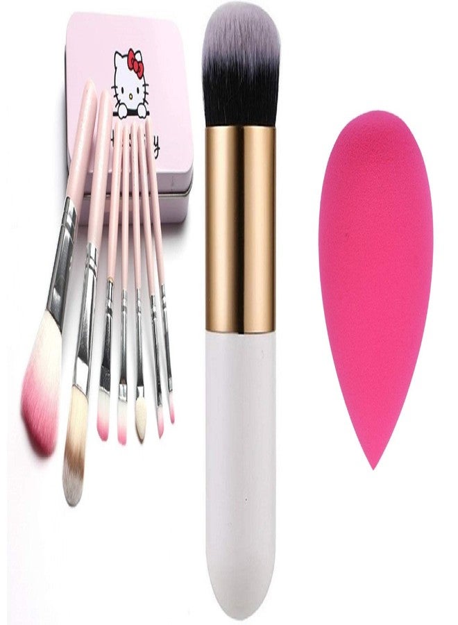 Tuch-much TUCH - MUCH Complete Makeup Mini Brush Kit with Storage Box & Sponge Puff & Foundation/blush Brush (Set of 9 Pieces Sponge Puff Color May Vary) (Pink) - Image 1