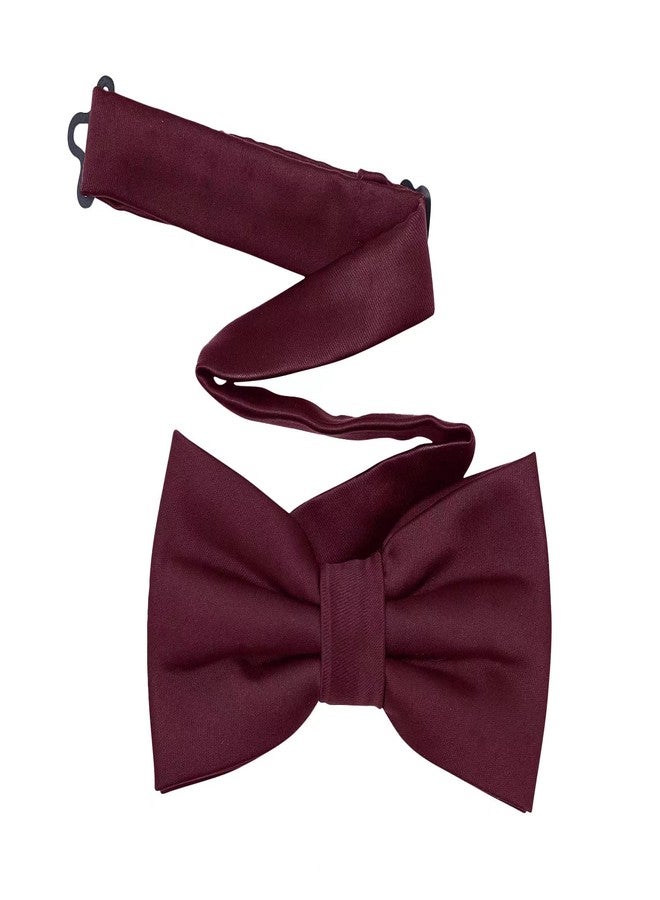 TINYHI Men's Pre-Tied Satin Formal Tuxedo Bowtie Adjustable Length Satin Bow Tie, D Wine Red, M - Image 1