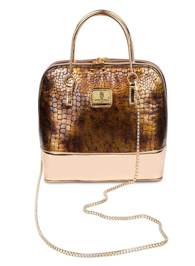 FADAK Faux women's leather Handbag for office college and party shoulder Tote purse with Golden Chain long strap (Gold) - Image 1