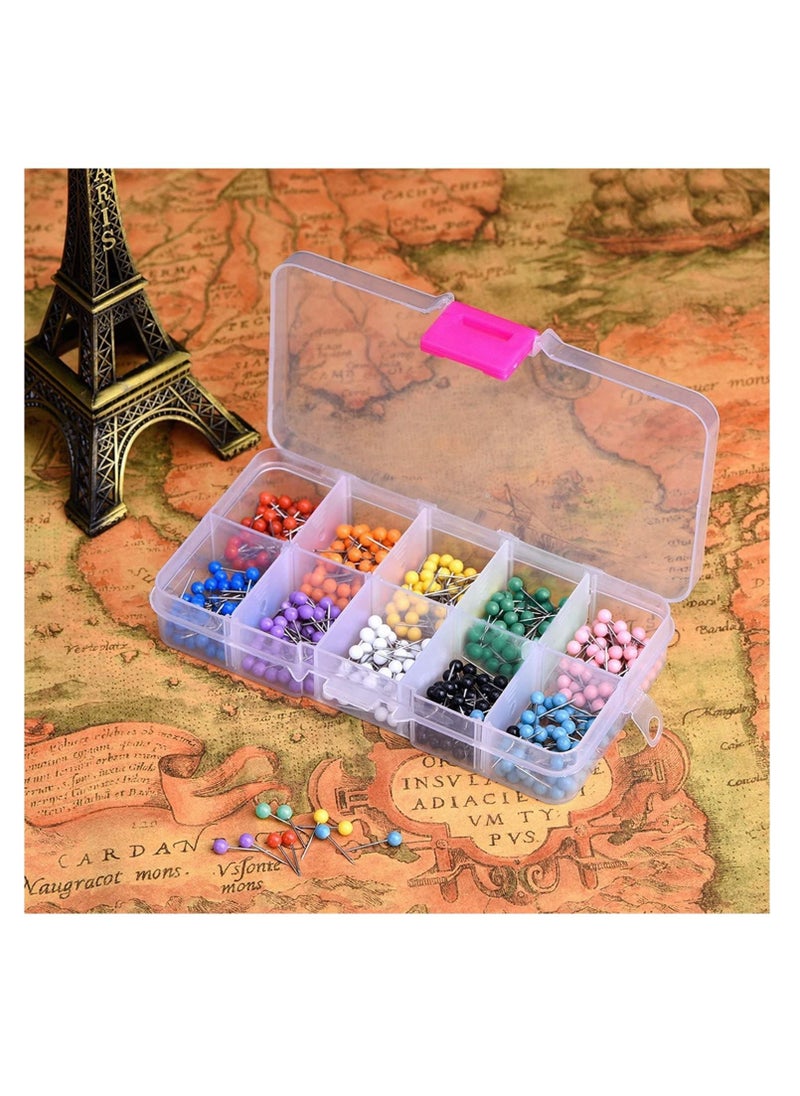 Excefore - 500 Pieces 4mm Multi Color Map Push Pins Map Tacks with Plastic Round Heads and Steel Needle in reconfigurable Container for Bulletin Board Fabric Marking - Image 1