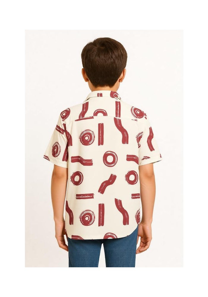 CHARCHIT Boys Spread Collar Half Sleeve Printed Shirt & T-Shirt Red - Image 2