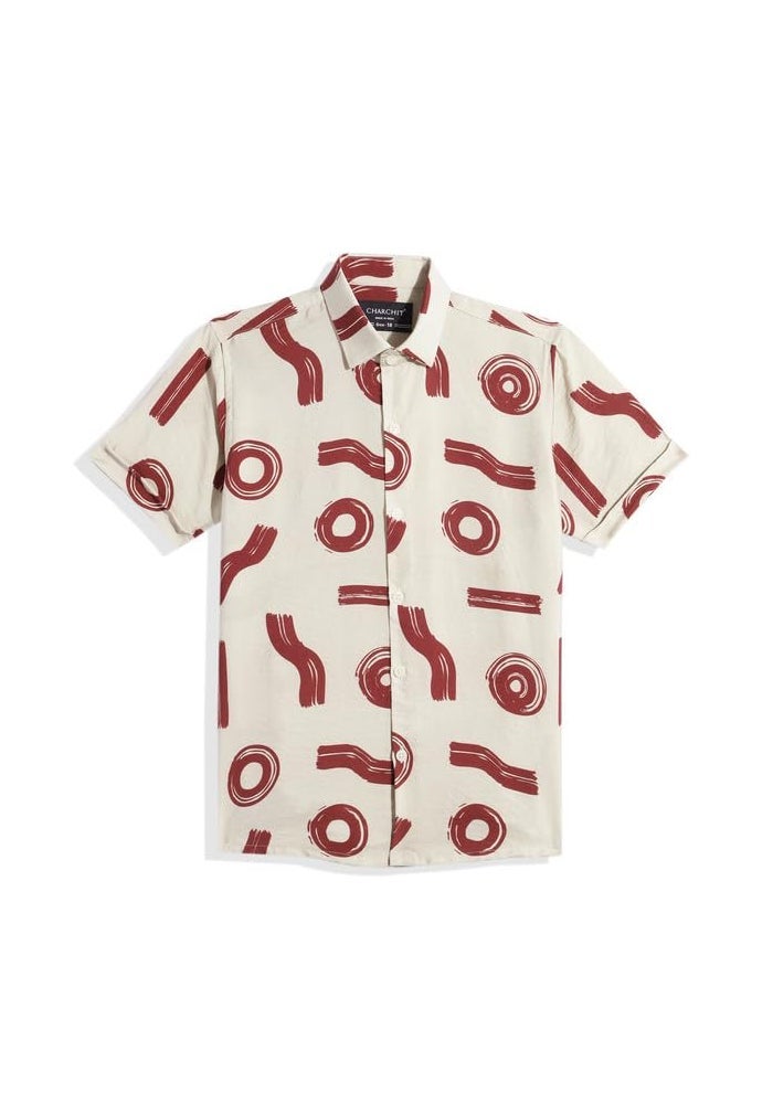 CHARCHIT Boys Spread Collar Half Sleeve Printed Shirt & T-Shirt Red - Image 5
