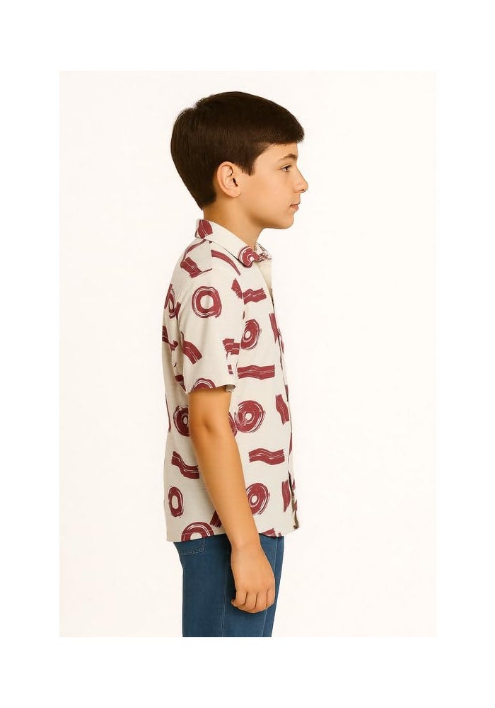 CHARCHIT Boys Spread Collar Half Sleeve Printed Shirt & T-Shirt Red - Image 3
