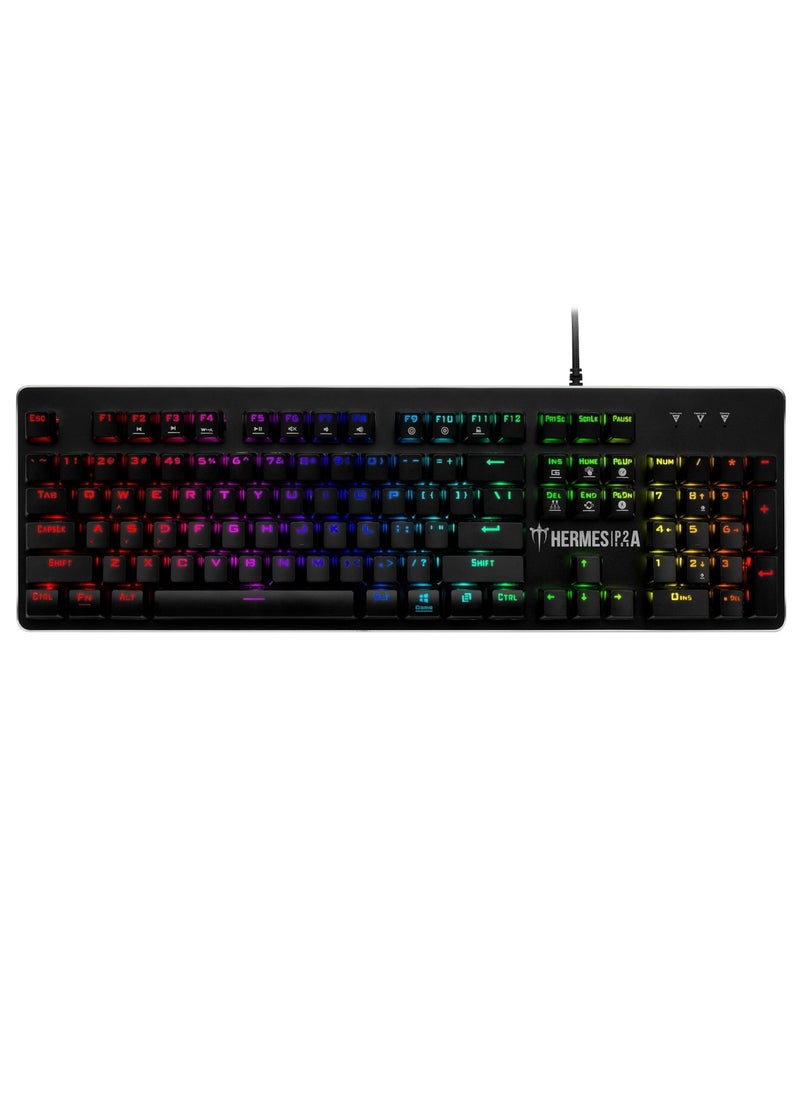 GAMDIAS HERMES P2A Mechanical Gaming Keyboard -  Optical Blue Mechanical Switches - RGB Backlighting 16.8 million color and built-in lighting effects. - Anti-ghosting with N-key rollover - 32bit ARM® CortexTM-M3 Microprocessor - Ergonomic design - WASD and Arrow Keys Exchange | Black  - Image 1