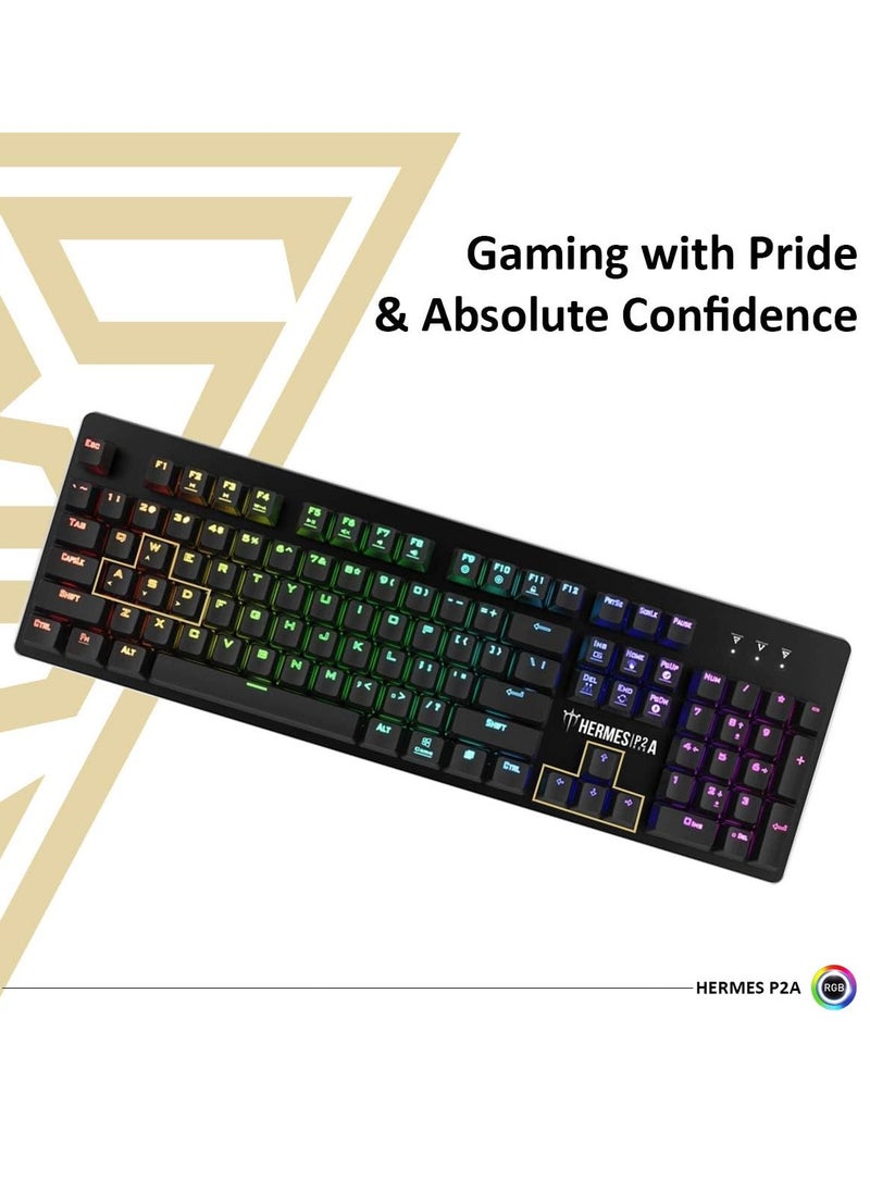 HERMES P2A Mechanical Gaming Keyboard -  Optical Blue Mechanical Switches - RGB Backlighting 16.8 million color and built-in lighting effects. - Anti-ghosting with N-key rollover - 32bit ARM® CortexTM-M3 Microprocessor - Ergonomic design - WASD and Arrow Keys Exchange | Black