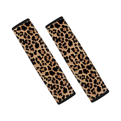 Dreaweet 2 Pcs Brown Leopard Print Seat Belt Cover Soft Car Seatbelt Pads Wild Cheetah Car Accessories Shoulder Strap Pad Covers for Women - Image 1