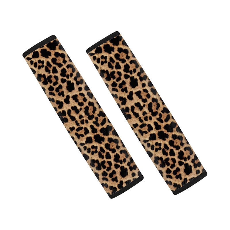 Dreaweet 2 Pcs Brown Leopard Print Seat Belt Cover Soft Car Seatbelt Pads Wild Cheetah Car Accessories Shoulder Strap Pad Covers for Women - Image 3