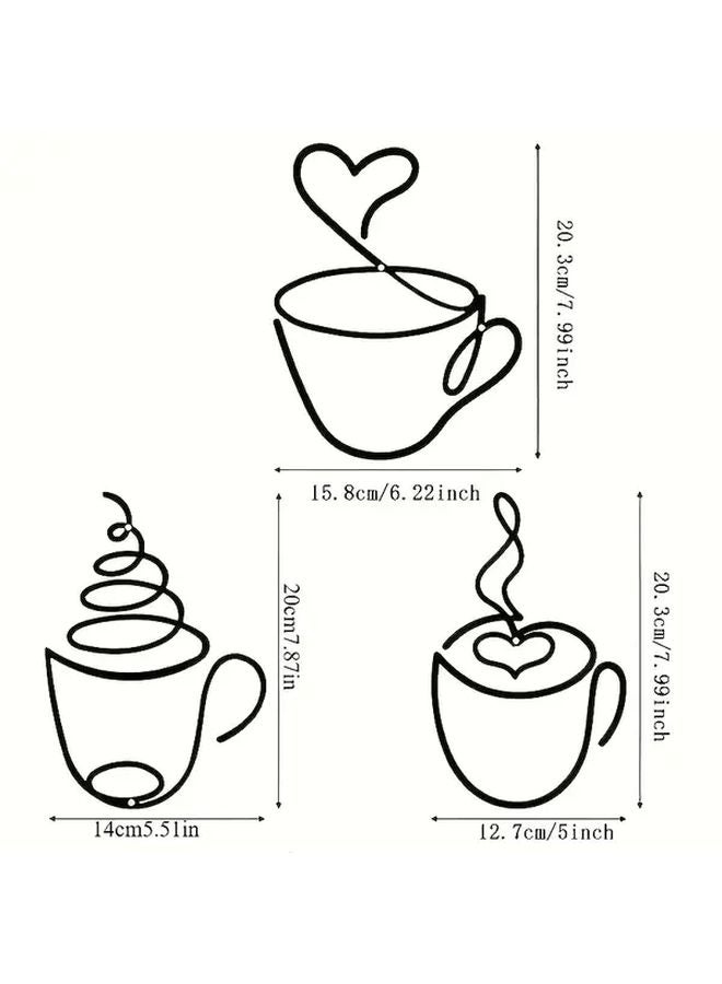 Black INS Style Iron Coffee Wall Decor 3pcs Set Cafe Ornament Home Art - Image 3