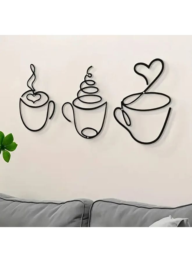 Black INS Style Iron Coffee Wall Decor 3pcs Set Cafe Ornament Home Art - Image 4