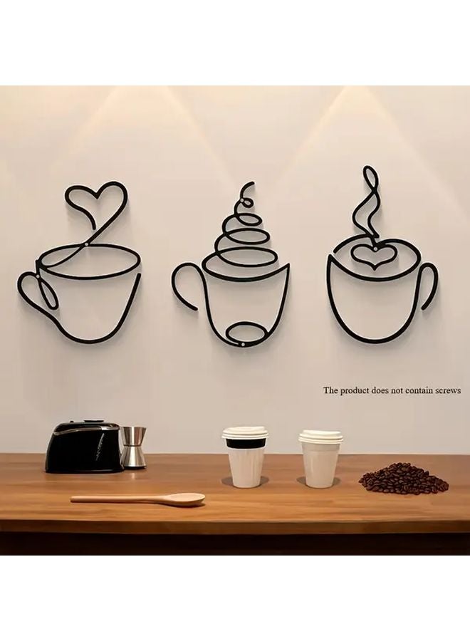 Black INS Style Iron Coffee Wall Decor 3pcs Set Cafe Ornament Home Art - Image 2