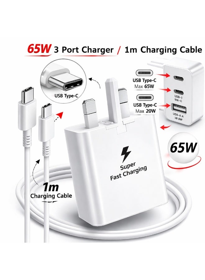 شاحن سريع PD بقوة 65 واط، أبيض - شاحن جداري مزدوج بمنفذي USB-C و USB-A | محول طاقة للشحن السريع لأجهزة iPhone 15/14/13، وSamsung Galaxy S24/S23، وMacBook Air/Pro، وiPad Pro، وأجهزة الكمبيوتر المحمولة المزودة بمنفذ USB-C - Image 1