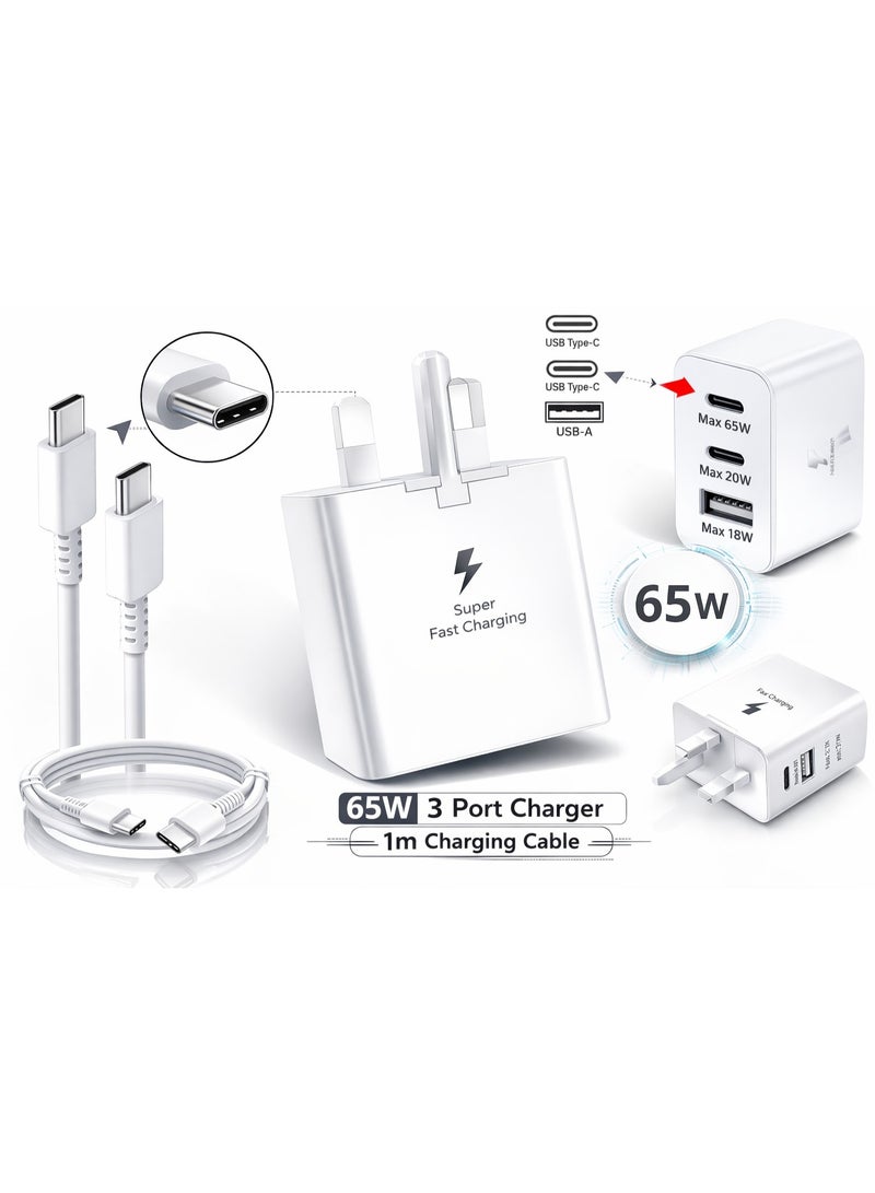 شاحن سريع PD بقوة 65 واط، أبيض - شاحن جداري مزدوج بمنفذي USB-C و USB-A | محول طاقة للشحن السريع لأجهزة iPhone 15/14/13، وSamsung Galaxy S24/S23، وMacBook Air/Pro، وiPad Pro، وأجهزة الكمبيوتر المحمولة المزودة بمنفذ USB-C - Image 2