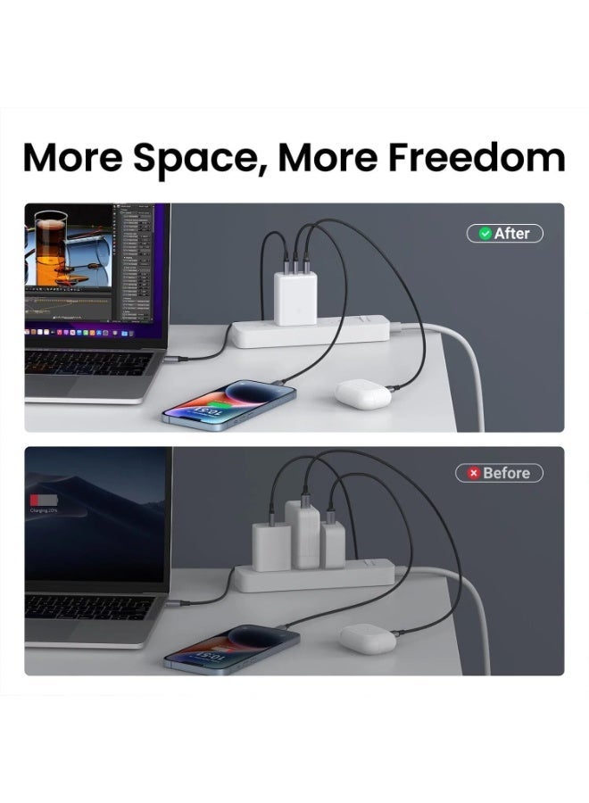 65W PD Fast Charger White – Dual USB-C + USB-A Wall Charger | Fast Charging Power Adapter for iPhone 15/14/13, Samsung Galaxy S24/S23, MacBook Air/Pro, iPad Pro, USB-C Laptops - Image 3