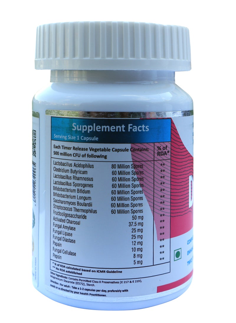 Digy Wal Digestive Enzymes Activated Charcoal With A Blend Of Pre And Probiotics Time Release Capsules