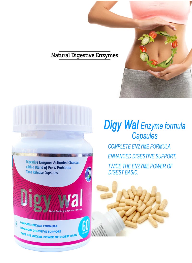 Digy Wal Digestive Enzymes Activated Charcoal With A Blend Of Pre And Probiotics Time Release Capsules