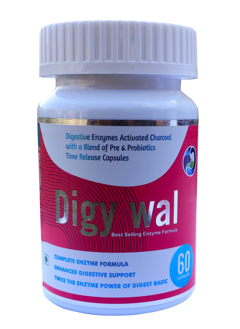Digy Wal Digestive Enzymes Activated Charcoal With A Blend Of Pre And Probiotics Time Release Capsules