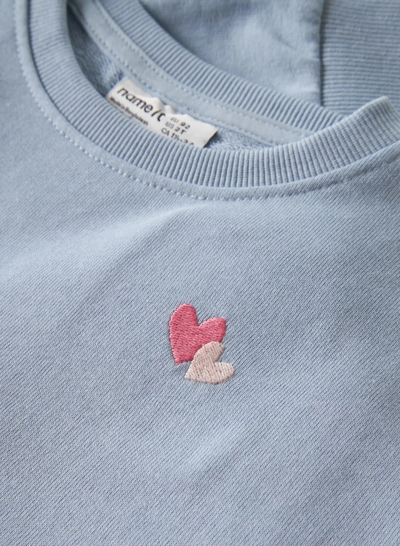 Name It Subdued Blue Hearts Kids Relaxed Fit Long Sleeve Sweatshirt for Women | Best Price UAE