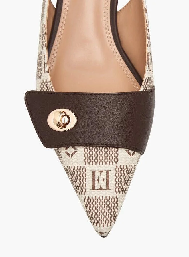 ELLE  Women's Damier Monogram Print Shoes with Block Heels for Women | Best Price UAE