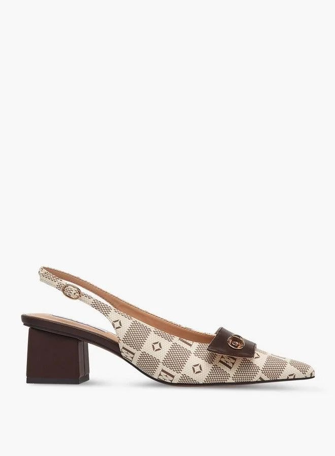 ELLE Women's Damier Monogram Print Shoes with Block Heels
