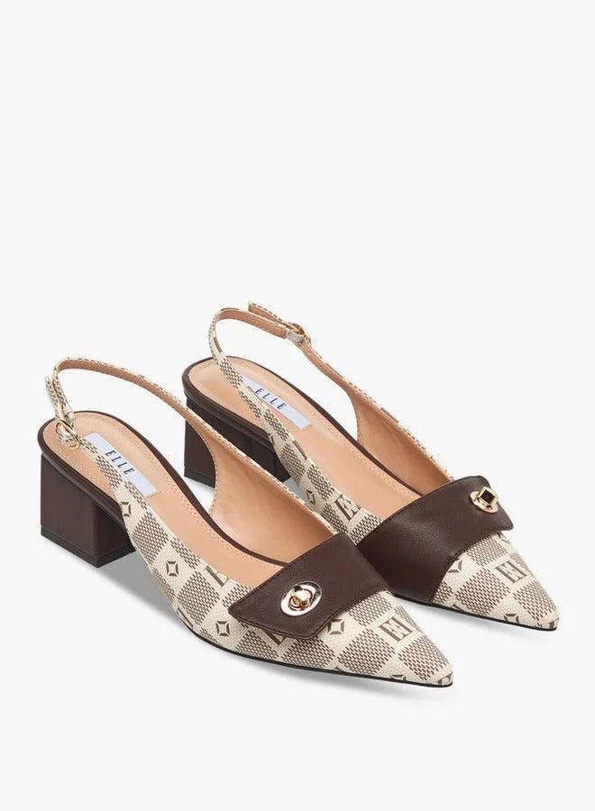 ELLE  Women's Damier Monogram Print Shoes with Block Heels for Women | Best Price UAE