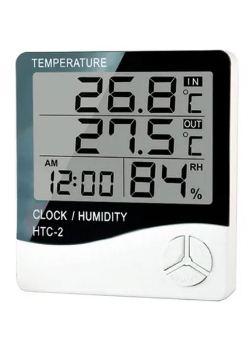 HTC HTC-2 Digital Thermometer Hygrometer Electronic LCD Dispaly Temperature Humidity Meter Gauge Home Indoor Weather Station Clock  - Image 1