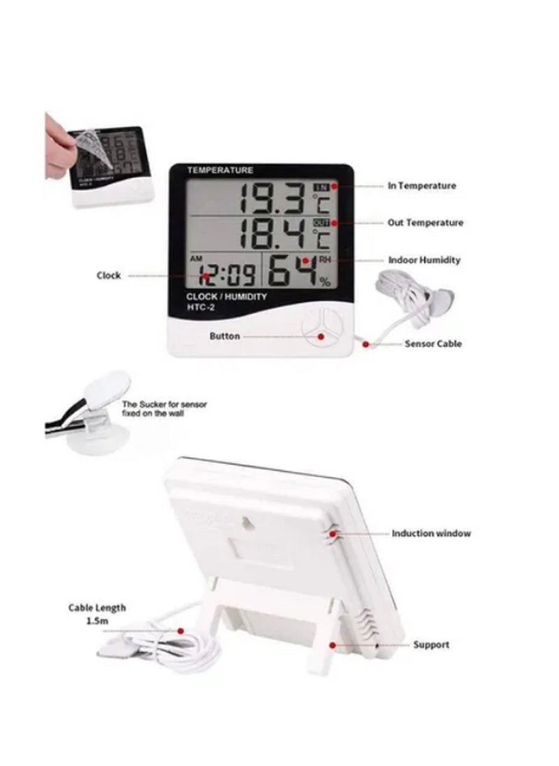 HTC HTC-2 Digital Thermometer Hygrometer Electronic LCD Dispaly Temperature Humidity Meter Gauge Home Indoor Weather Station Clock  - Image 3
