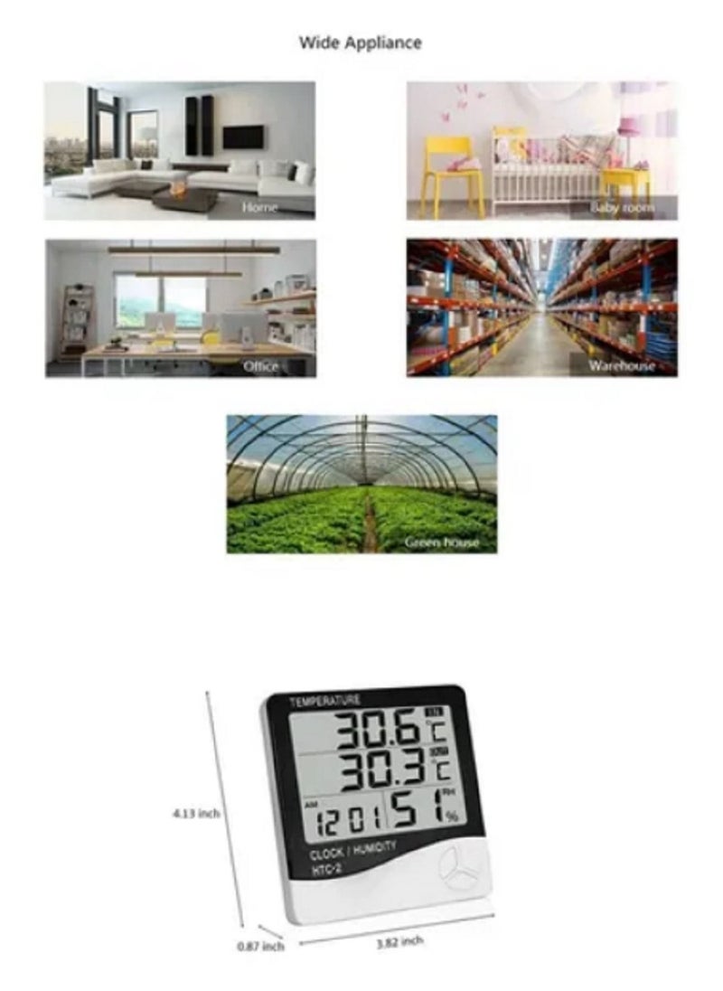 HTC - HTC-2 Digital Thermometer Hygrometer Electronic LCD Dispaly Temperature Humidity Meter Gauge Home Indoor Weather Station Clock - Image 1