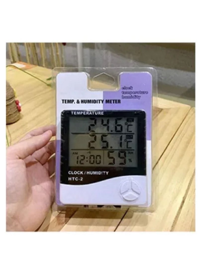 HTC - HTC-2 Digital Thermometer Hygrometer Electronic LCD Dispaly Temperature Humidity Meter Gauge Home Indoor Weather Station Clock - Image 1