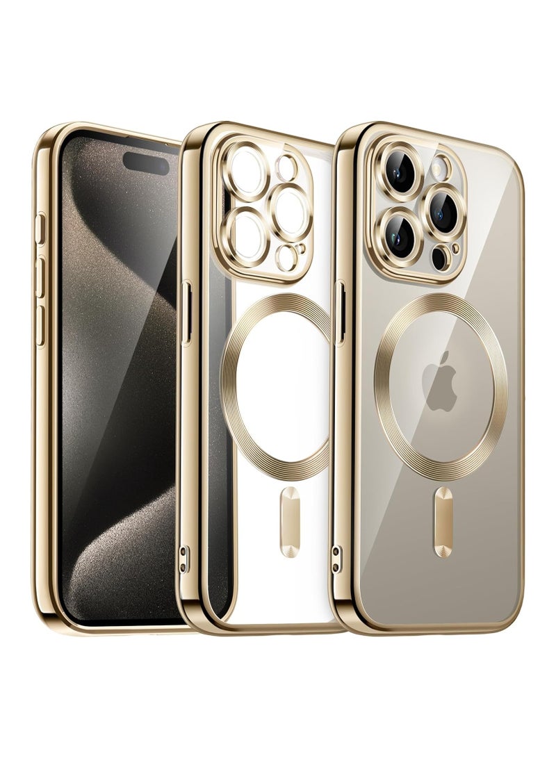 Magnetic Clear Case for iPhone 15 Pro Max 6.7-Inch, Camera Lens Full Protection, Soft TPU Phone Cover, Compatible with MagSafe Wireless Charging, Shockproof TPU Phone Cover (Gold) - Image 1