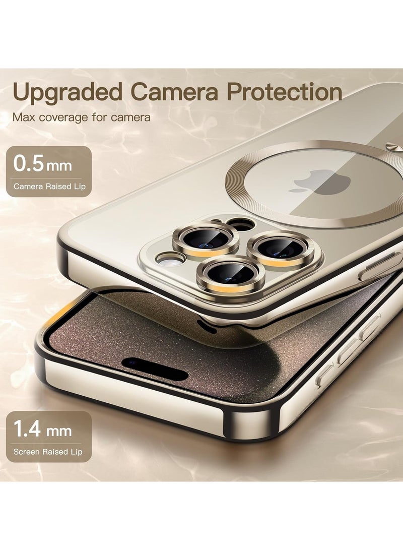 Magnetic Clear Case for iPhone 15 Pro Max 6.7-Inch, Camera Lens Full Protection, Soft TPU Phone Cover, Compatible with MagSafe Wireless Charging, Shockproof TPU Phone Cover (Gold) - Image 4