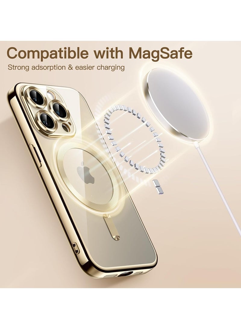 Magnetic Clear Case for iPhone 15 Pro Max 6.7-Inch, Camera Lens Full Protection, Soft TPU Phone Cover, Compatible with MagSafe Wireless Charging, Shockproof TPU Phone Cover (Gold) - Image 3