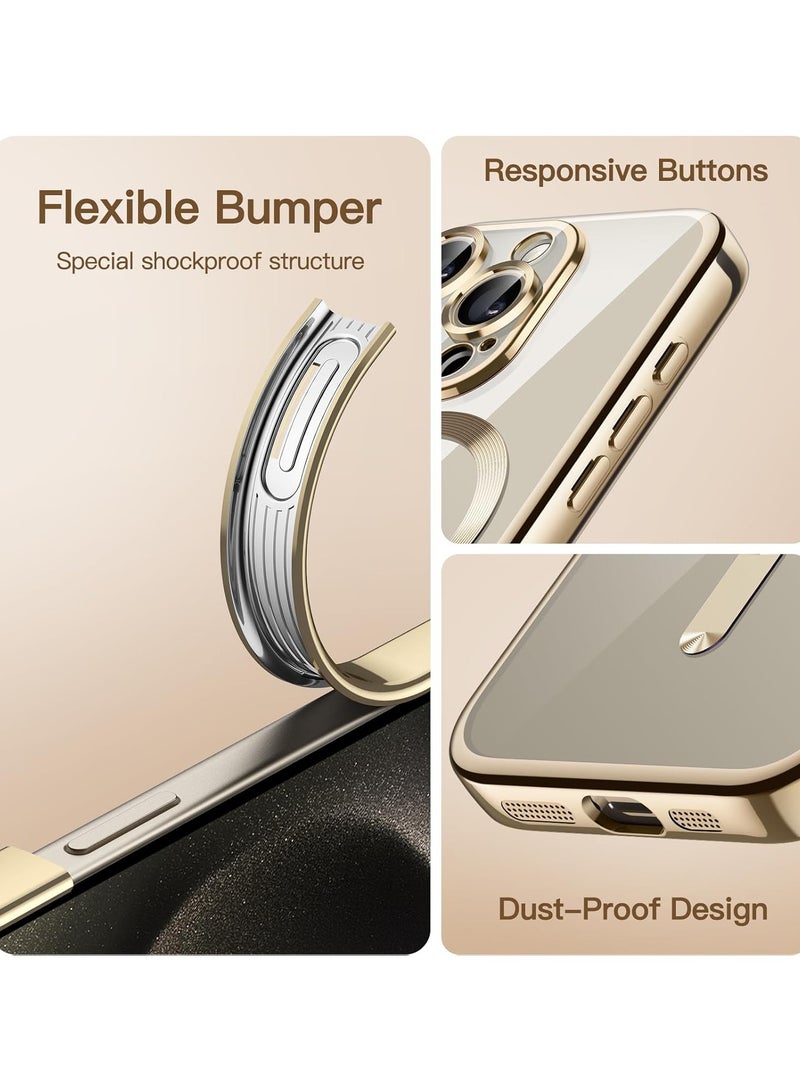 Magnetic Clear Case for iPhone 15 Pro Max 6.7-Inch, Camera Lens Full Protection, Soft TPU Phone Cover, Compatible with MagSafe Wireless Charging, Shockproof TPU Phone Cover (Gold) - Image 5