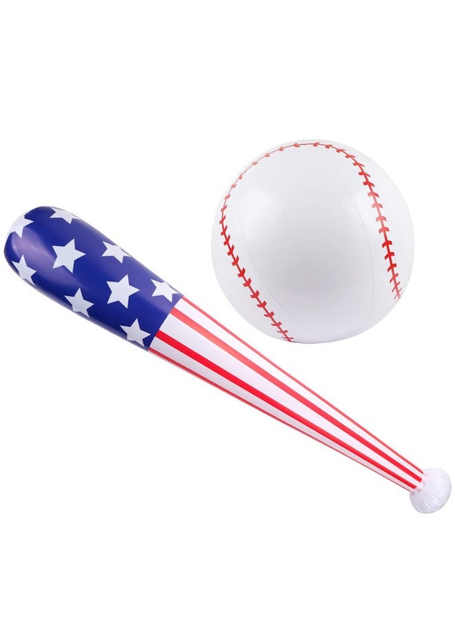 EVERMARKET 2 Pcs American Flag Inflatable Baseball and Bat, Blow Up Beach Ball, Sports Theme Party Favors for Kids Adult Pool, Sports Game Birthday Carnival Decor Photo Props - Image 1