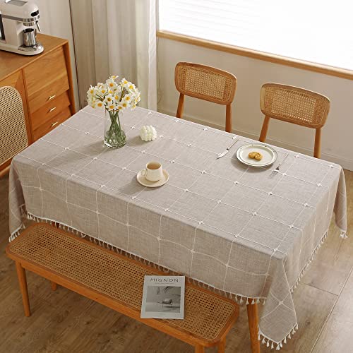 Jia le JIALE Tablecloths for Rectangle Tables,Cotton Linen Table Cloth Waterproof Tablecloth Wrinkle Free Farmhouse Dining Tables Cover,Soft Fabric Table Cloths with Tassels, Plaid, 55" X 70",4-6 Seats - Image 2