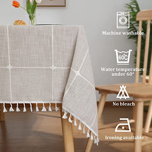 Jia le JIALE Tablecloths for Rectangle Tables,Cotton Linen Table Cloth Waterproof Tablecloth Wrinkle Free Farmhouse Dining Tables Cover,Soft Fabric Table Cloths with Tassels, Plaid, 55" X 70",4-6 Seats - Image 5