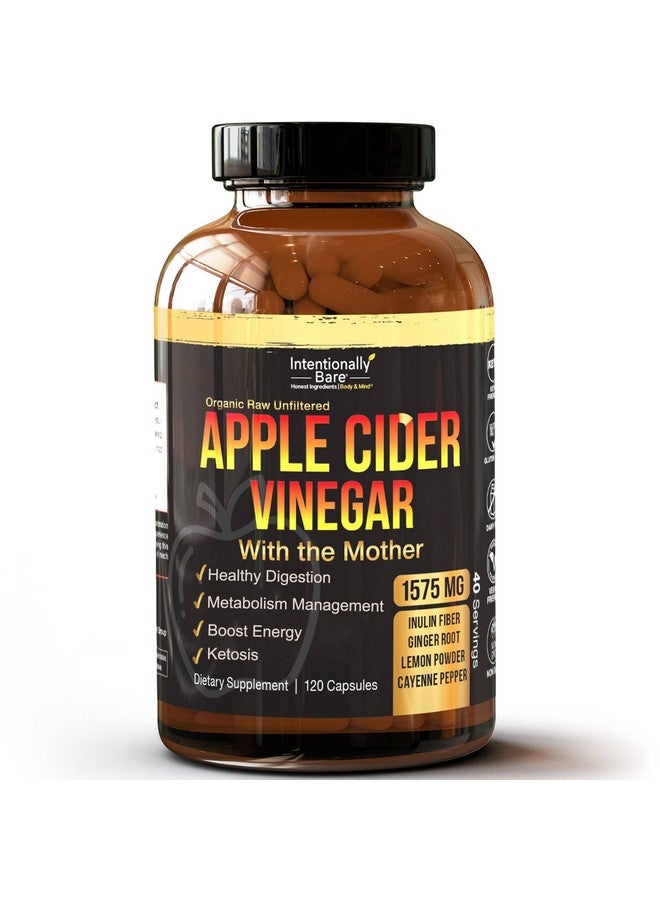 Intentionally Bare Organic Apple Cider Vinegar Capsules with The Mother - Keto Apple Cider Vinegar Capsules - ACV Capsules for Keto Cleanse & Healthy Diet 1575mg - 120 Capsules - Image 1