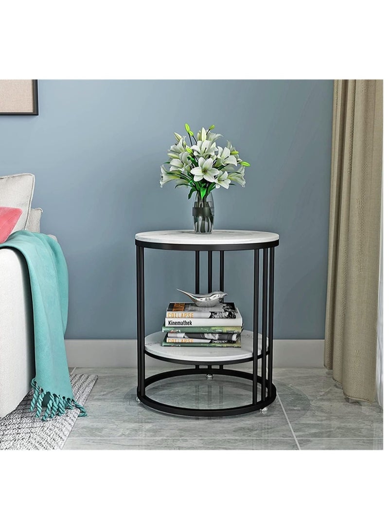 إيباسكت طاولة جانبية دائرية أنيقة مع سطح خشب بتأثير الرخام ورف سفلي بمقاس(50*60سم) - Image 2
