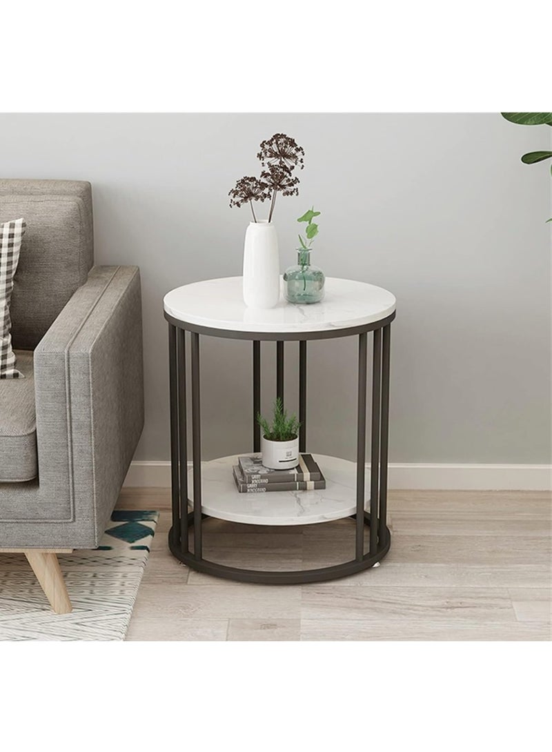 إيباسكت طاولة جانبية دائرية أنيقة مع سطح خشب بتأثير الرخام ورف سفلي بمقاس(50*60سم) - Image 3