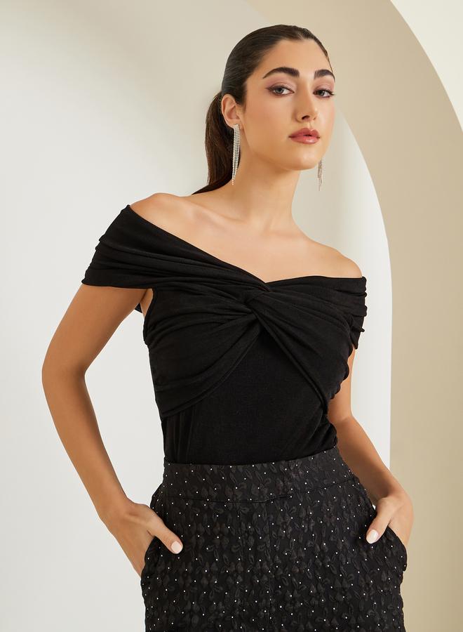 ستايلي بلوزة محبوكة مكشوفة الكتفين بتصميم ملتوي - Image 5