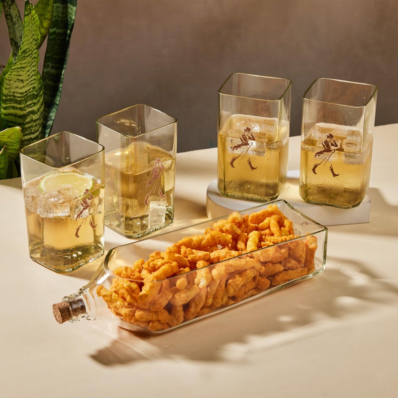 Lotus Bottle Art LOTUS Bottle Art Upcycled Jhonnie Walker Serving Platter with Cork | Eco-Friendly Serving Platter Recycled Out of Original Whisky Bottle | (Black Label)  - Image 3