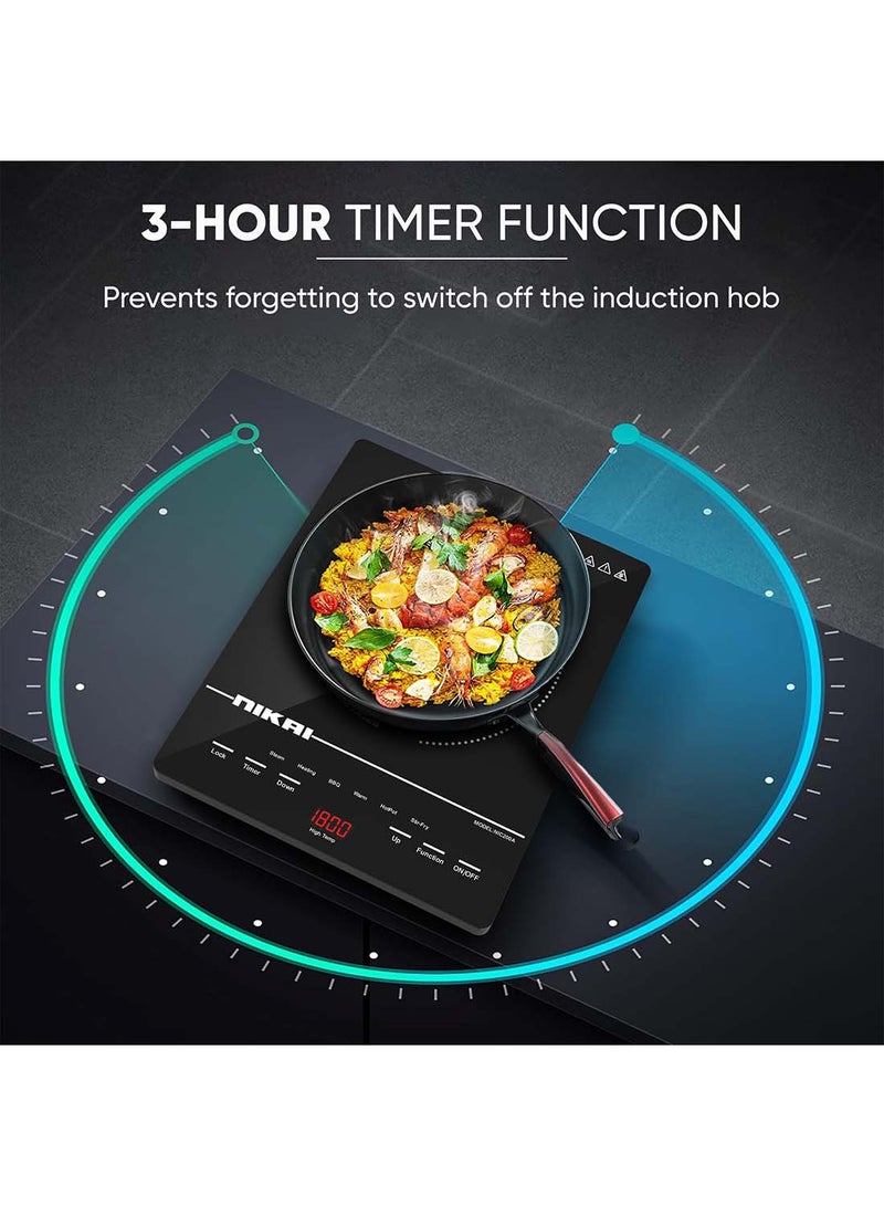 NIKAI Infrared Cooker - Touch Control With 6 Preset Temperature Settings, Sleek Design, Efficient Heating Technology Suitable For All Utensils 2000 W NIC200A Black - Image 3